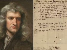 Isaac Newton e sua carta escrita em 1704 apontando o ano do 'fim do mundo' — Foto: Reprodução/Wikipedia; Jerusalem's Hebrew University